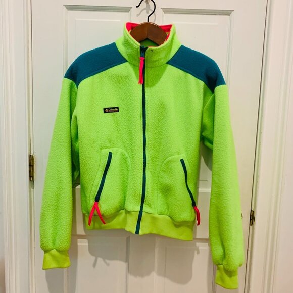Vtg 80s Columbia Neon Fleece Jacket M Retro Pile Synchilla Ski Vaporwave 90s ACG - Picture 1 of 9